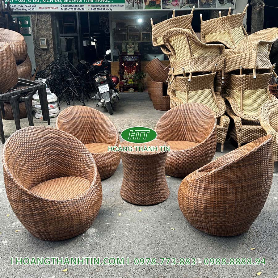 Bàn ghế trứng nhựa mây HTT 134