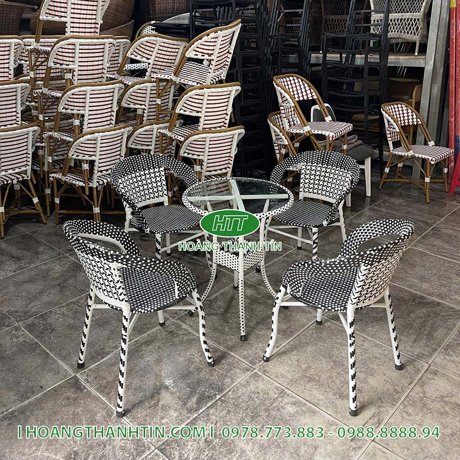 Bàn ghế nhựa giả mây sân vườn HTT 45