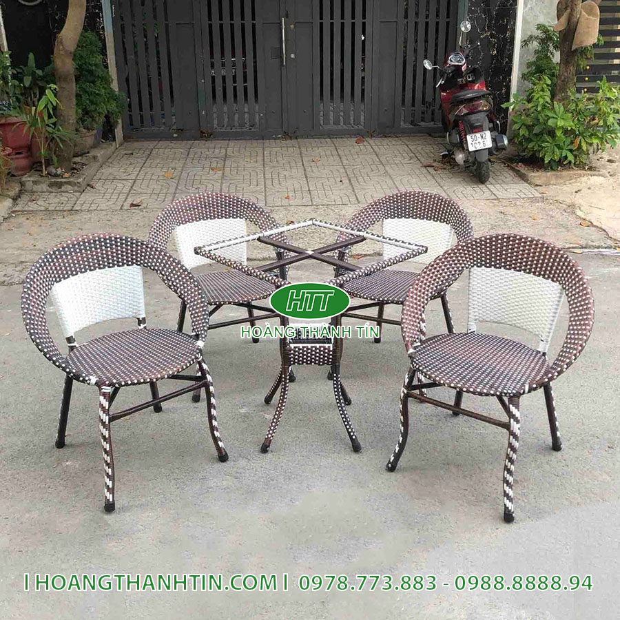 Bàn ghế nhựa giả mây sân vườn HTT 64