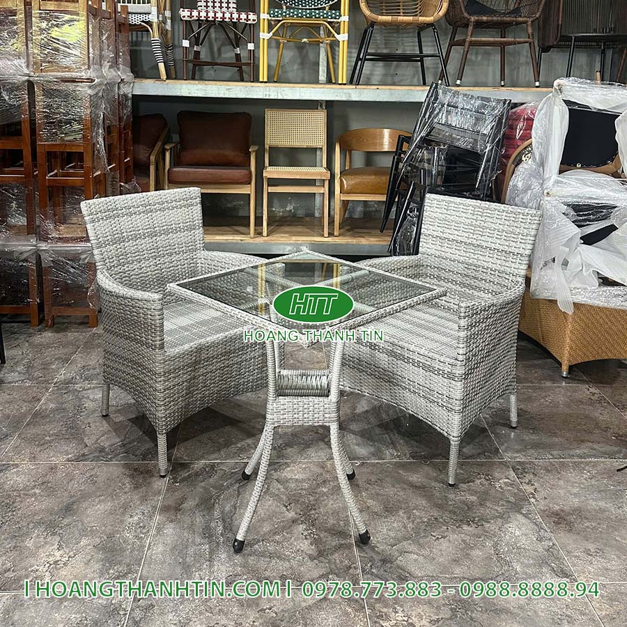 Bàn ghế nhựa giả mây sân vườn HTT 66