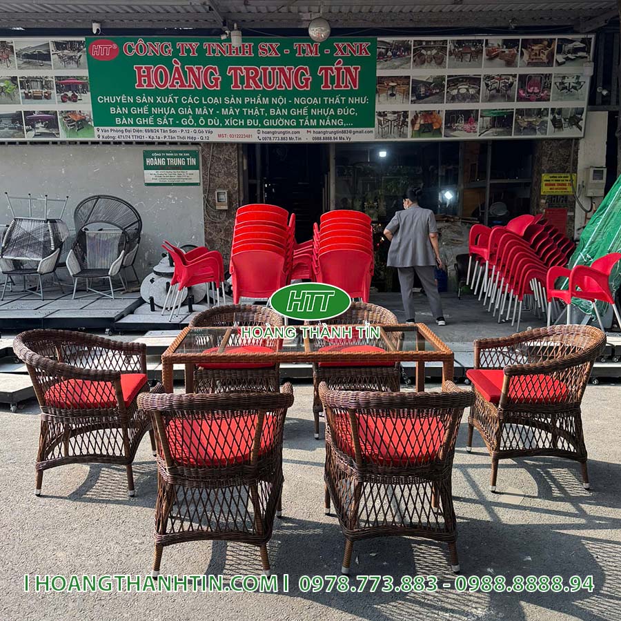 Bàn ghế nhựa mây ngoài trời HTT-68
